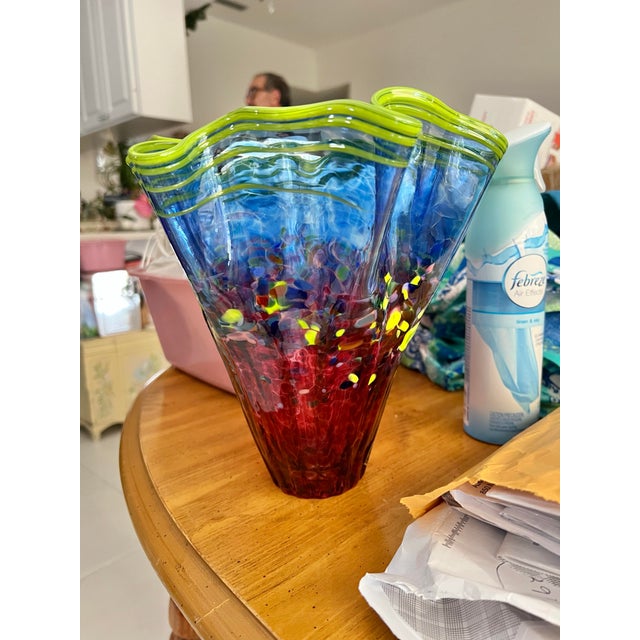 Boho Chic Vintage Art Glass Vase Signed For Sale - Image 3 of 5