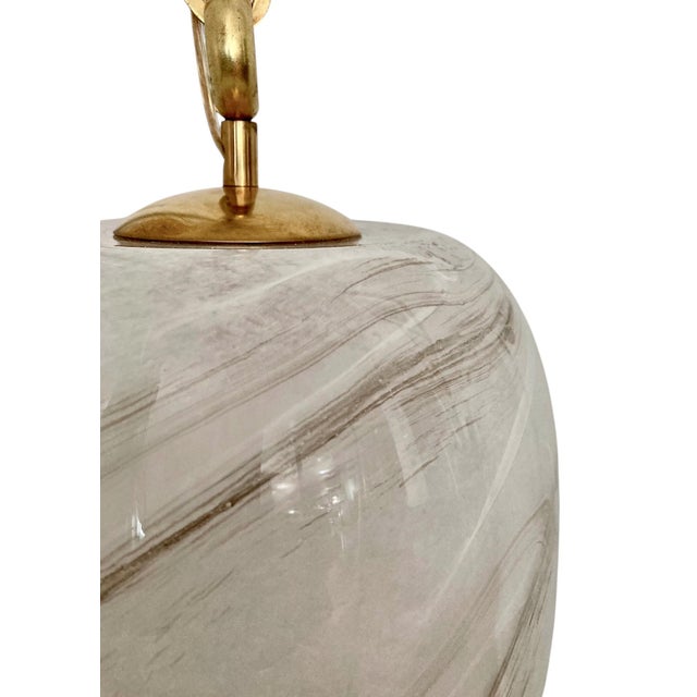 Italian Handblown Faux Alabaster Glass Pendant With Brass Chain and Fittings For Sale In Richmond - Image 6 of 18