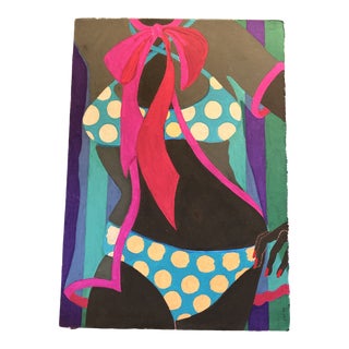 Original Vintage Fashion Swim Suit Pop Art Watercolor Painting For Sale