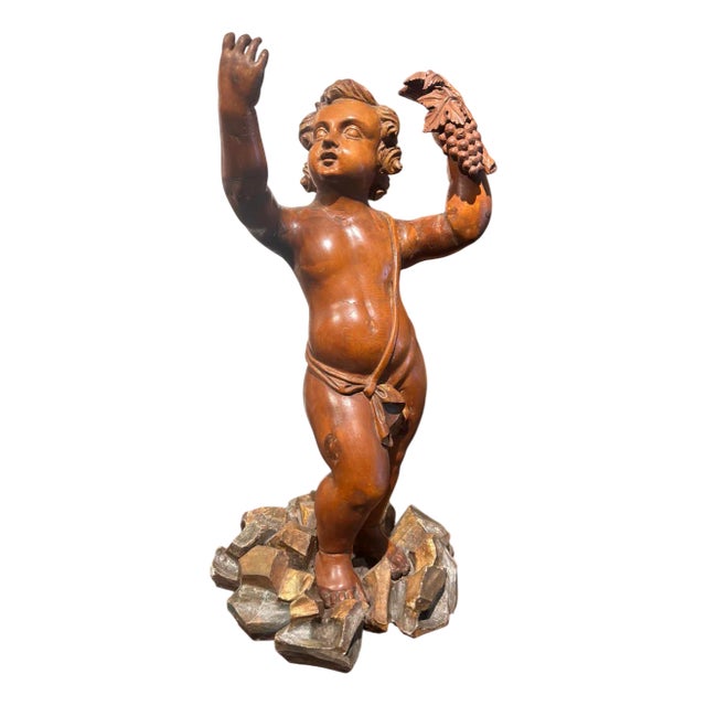 Bacchus Allegory, Early 1700s, Pine Wood Sculpture For Sale