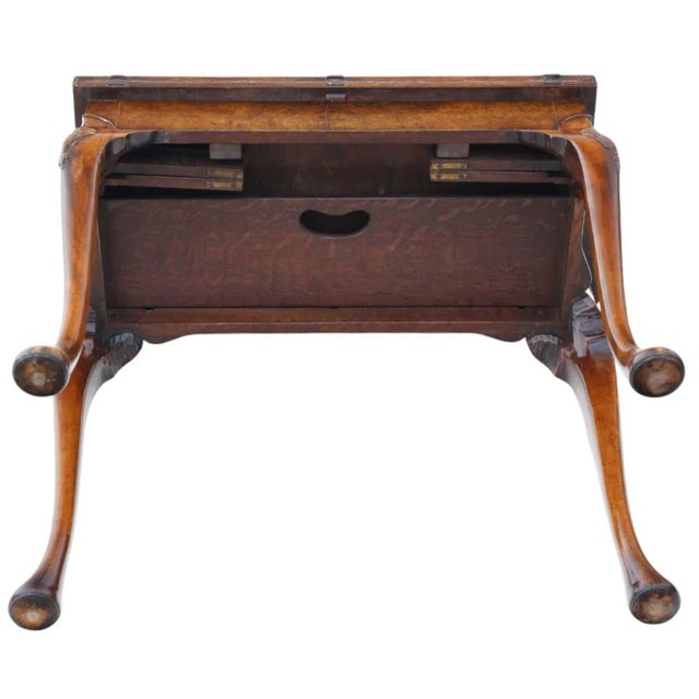 Antique Georgian Revival Burr Walnut Folding Card or Tea Table, 1920s For Sale - Image 11 of 12