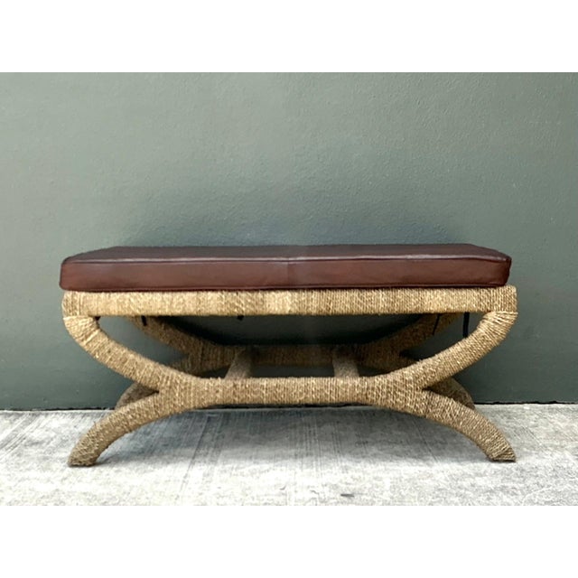 Vintage Rattan and Leather Bench For Sale - Image 14 of 18