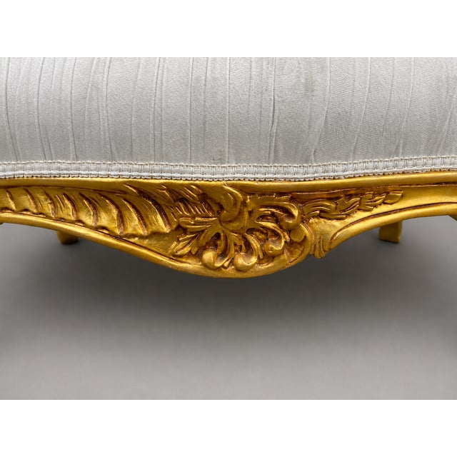 1980s French Louis XVI Gold Velvet Beech Settee For Sale - Image 9 of 16