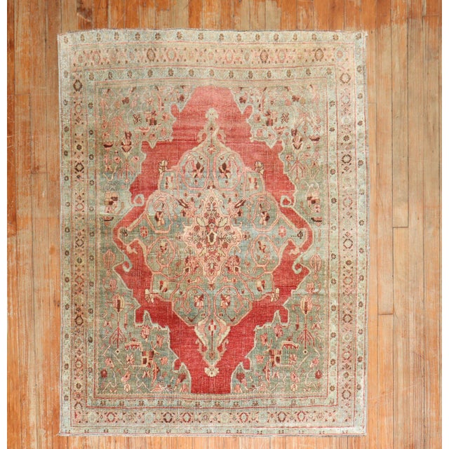 Folk Art Red Persian Antique Zabihi Collection Bidjar Accent Square Small Rug For Sale - Image 3 of 10
