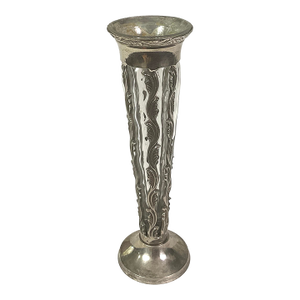 1920s Art Nouveau-Pewter and Glass- Cone Shaped Bud Vase