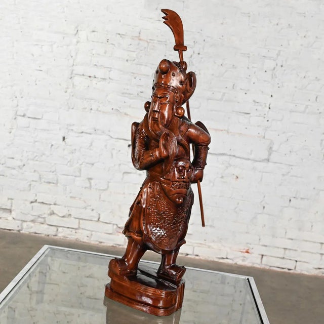 20th Century Asian Sculpture Chinoiserie Rosewood Guan Yu or Chinese Warrior Hand Carved For Sale - Image 4 of 13