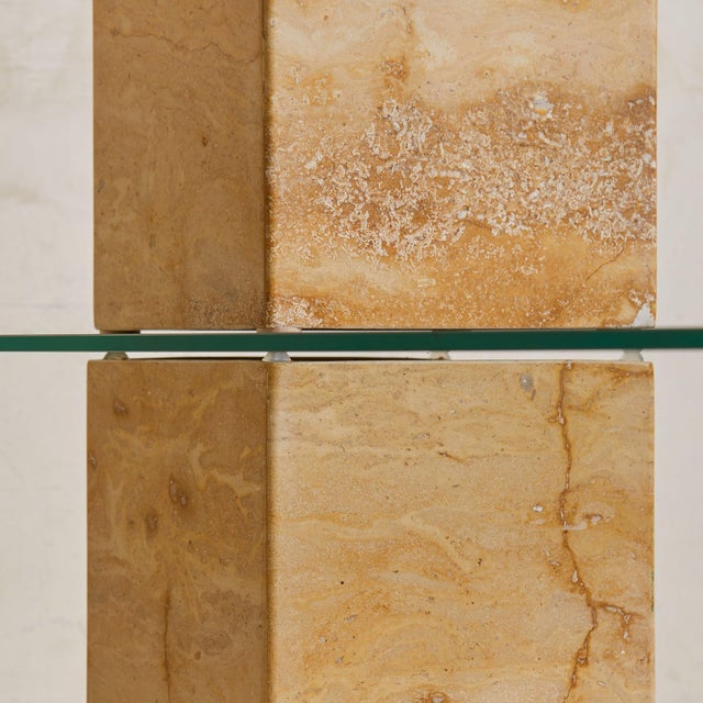 Brown Italian Two-Tier Pill Shaped Glass + Travertine Console, 1970s For Sale - Image 8 of 8