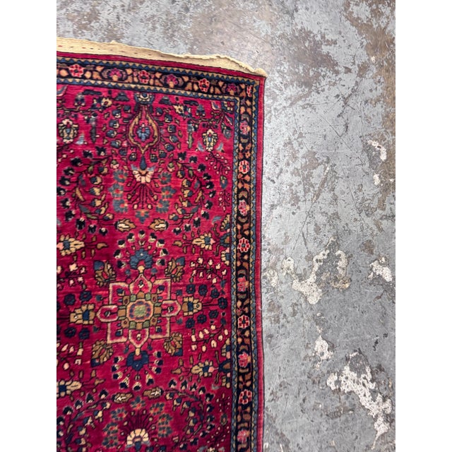 Design Plus Gallery presents a 2ft 2in × 3ft 10in Ruby Red Silk + Wool Antique Persian Area Rug. A striking rug to take...