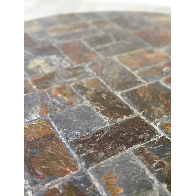 Round Slate Stone Mosaic Coffee Table with Sculptural Metal Base, 1970s For Sale - Image 5 of 10