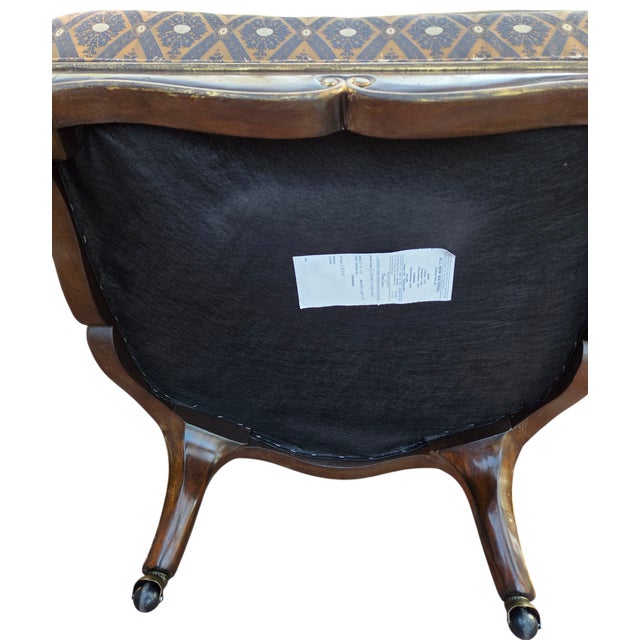 1990s Marge Carson Boudoir Lounge Accent Chair French Tuffed Wingback Armchair Regency For Sale - Image 10 of 14