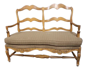 Country French Floral Carved Ladderback Settee