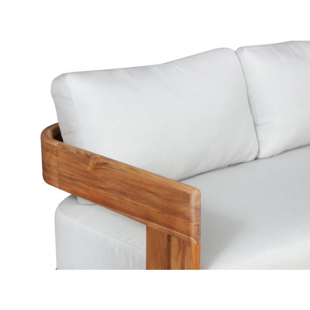 2020s Paradiso Outdoor Solid Teak Wood Love Seat - Light Gray Fabric For Sale - Image 5 of 9
