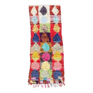 1980s Vintage Red Recycled Fabric Moroccan Berber Rug For Sale