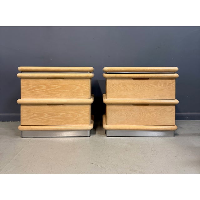 A sophisticated pair of postmodern nightstands designed by Jay Spectre for Century Furniture, showcasing the designer’s...