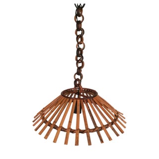 Vintage Bamboo & Rattan Pendant Light, Italy, 1960s For Sale