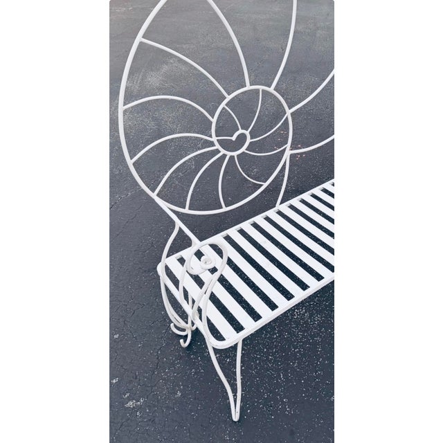 White Vintage Sculpture Wrought Iron Nautilus Shell Back Bench Palm Beach Style For Sale - Image 8 of 12
