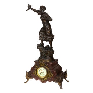 Napoleon III Mantel Clock in Red Marble, 19th Century For Sale