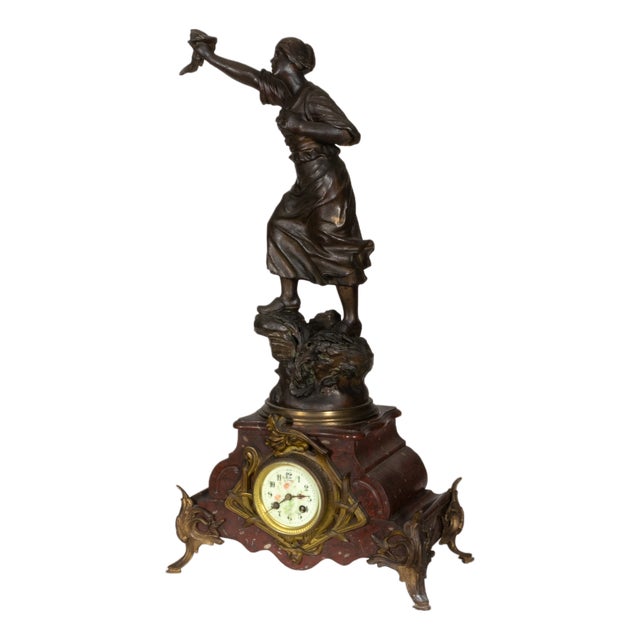 Napoleon III Mantel Clock in Red Marble, 19th Century For Sale