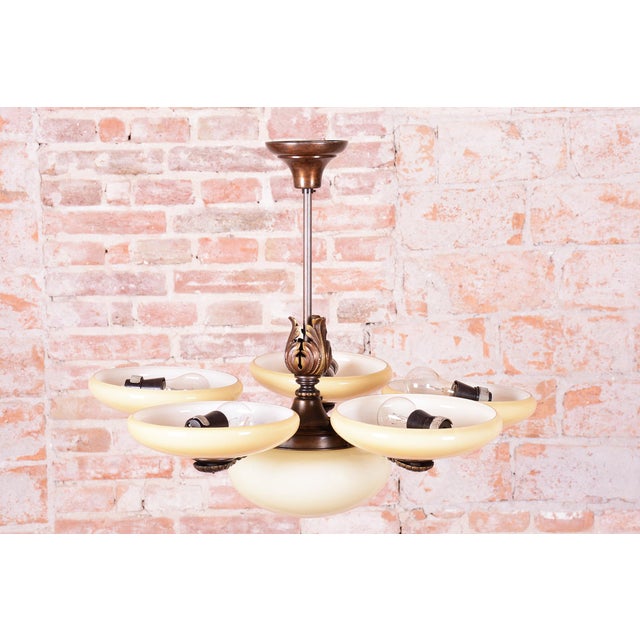 1920s Art Deco Salon Chandelier in Brass, 1920s For Sale - Image 5 of 16