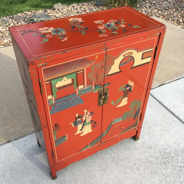 Red Chinese Red Lacquered Liquor Cabinet Circa Early 20th Century For Sale - Image 8 of 13