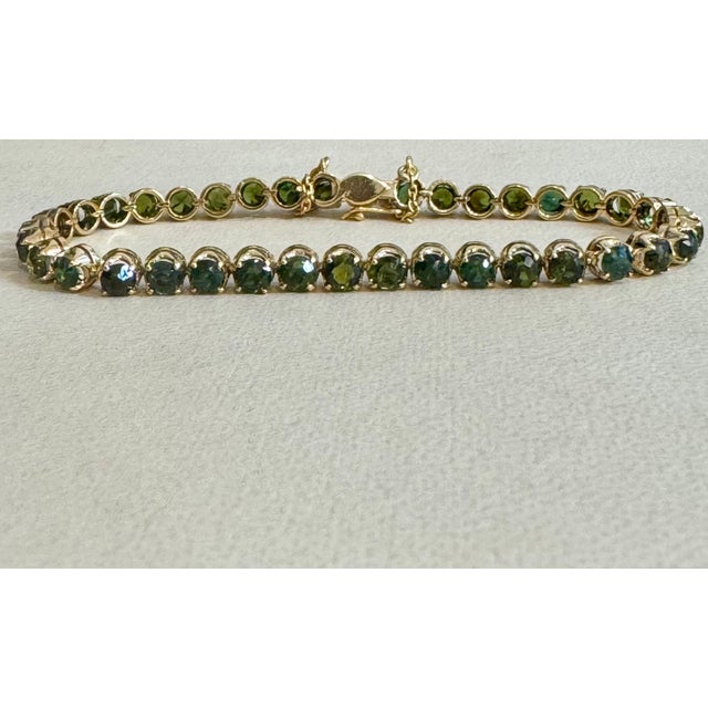 4 Ct Round Shape Green Tourmaline Cocktail Tennis Bracelet 14 Kt Yellow Gold 7" For Sale - Image 18 of 18