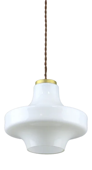 Mid-Century Pendant Lamp in White Glass and Brass