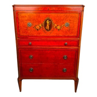 19th Century Hand-Painted Satin Wood Secretary Dresser For Sale