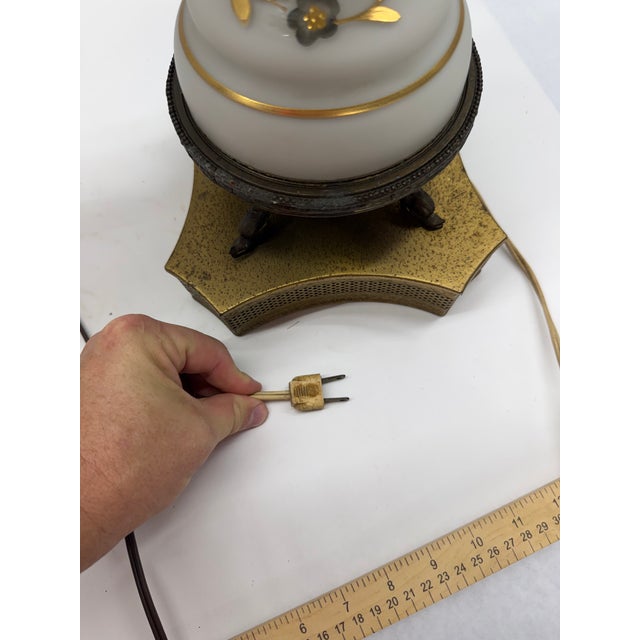 Vintage Painted Satin Glass Table Lamp With Gilded Floral Accents For Sale - Image 9 of 9