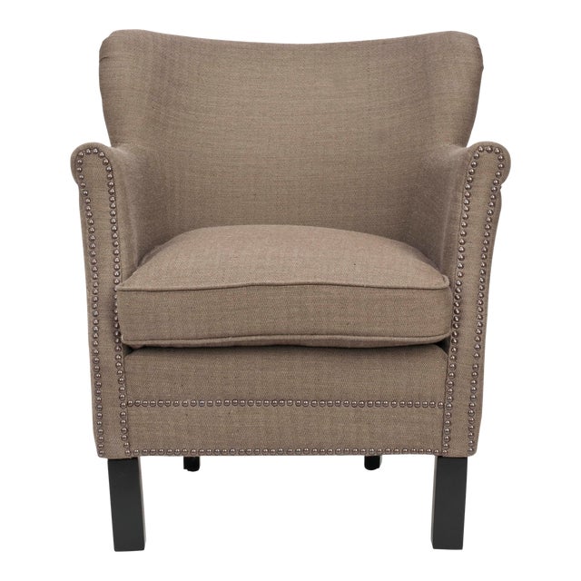 Armchair & Brass nailheads in Brown & Java For Sale