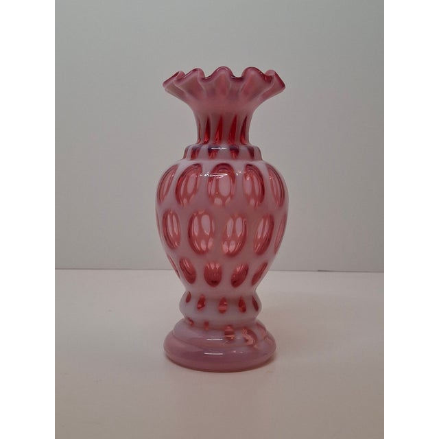 Early 20th Century Victorian Cranberry Opalescent Coin Spot Vase Northwood Glass 6" Ruffled Rim Antique Eapg For Sale - Image 5 of 18