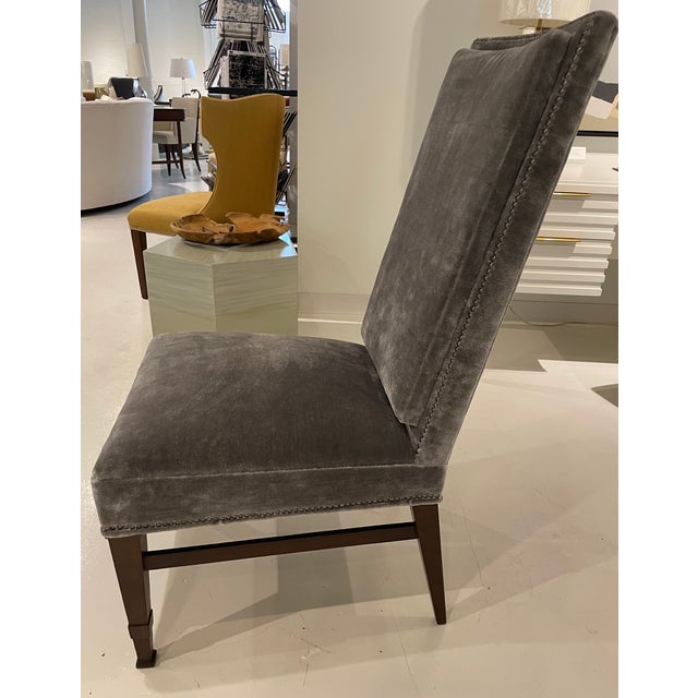 Showroom New. Hickory Chair Atelier Side Chair. Covered in a luxurious grey faux mohair, it derives inspiration from a...