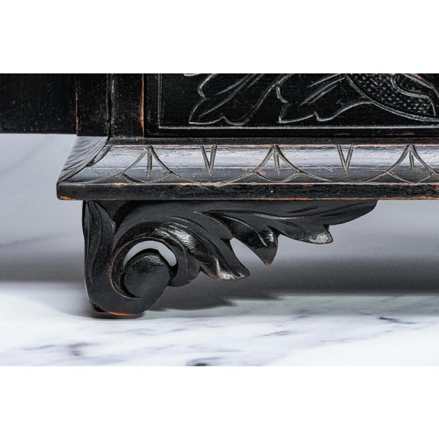 Black 19th Century Hand Carved Wood Miniature Cabinet Chest of Drawers Victorian Jewelry Keepsake Storage For Sale - Image 8 of 17