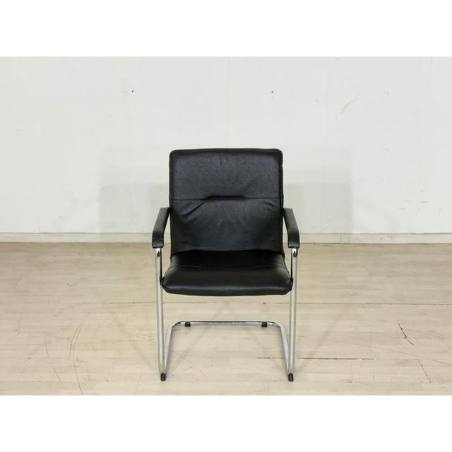 Wood Cantilever Chair in Black Leather For Sale - Image 7 of 7