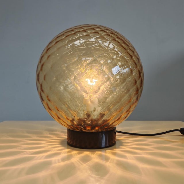 Amber Murano Glass Sphere Lamp in the style of Balloton Venini, 1970s For Sale - Image 9 of 15