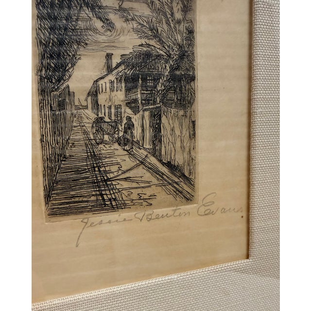 Traditional 1920s Original Architectural Street Scene Etching, Custom Framed For Sale - Image 3 of 3