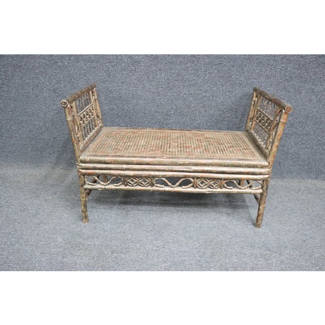 Late 20th Century Paint Decorated Bamboo Window Seat For Sale - Image 5 of 9
