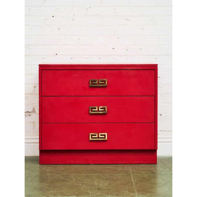 Red Mid-Century Modern Hollywood Regency Red Three Drawer Chest For Sale - Image 8 of 8