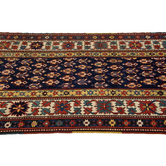 1900 - 1909 Vintage Kazak Caucasian Wool Runner in Blue With Multicolor Allover Design For Sale - Image 5 of 8