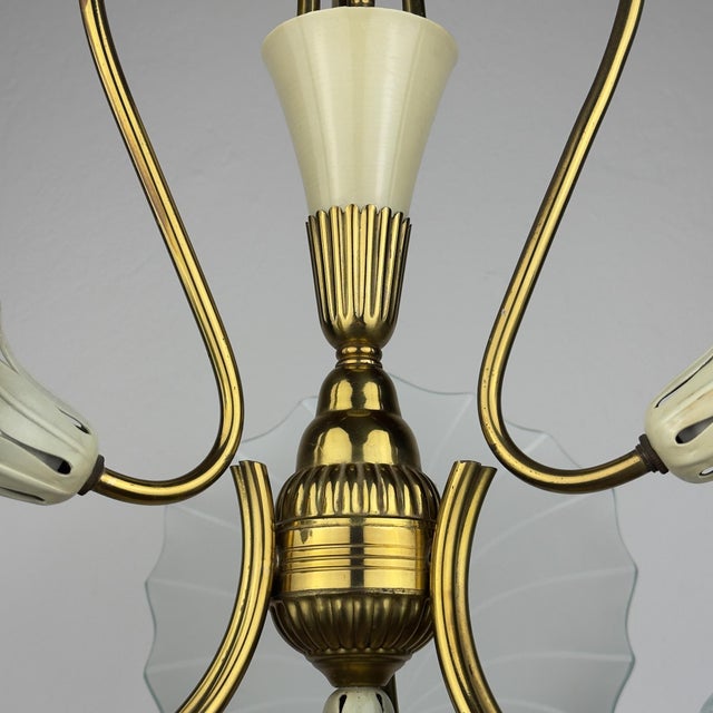 Antique Brass and Glass Chandelier in the style of Pietro Chiesa for Fontana Arte, Italy, 1930s For Sale - Image 11 of 18