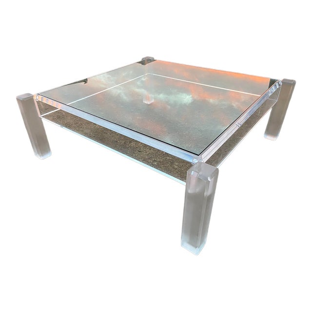 Vintage Mid Century Modern Lucite Glass Top Coffee Cocktail Table For Sale