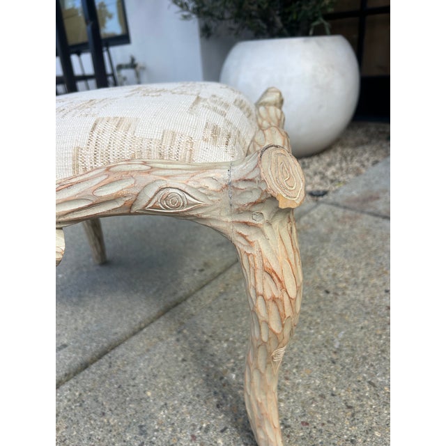 Tan Vintage Faux Bois Wood Stool With Newly Upholstered Seat For Sale - Image 8 of 9