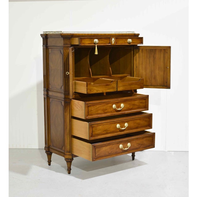 Mid 20th Century Mid Century French Regency Burled Walnut 9-Drawer Highboy With Brass Hardware by Karges Indiana For Sale - Image 5 of 16