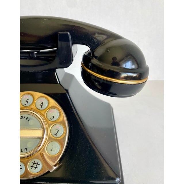 1990s Vintage-Inspired Rotary Style Black Desk Telephone With Brass Dial For Sale - Image 5 of 10
