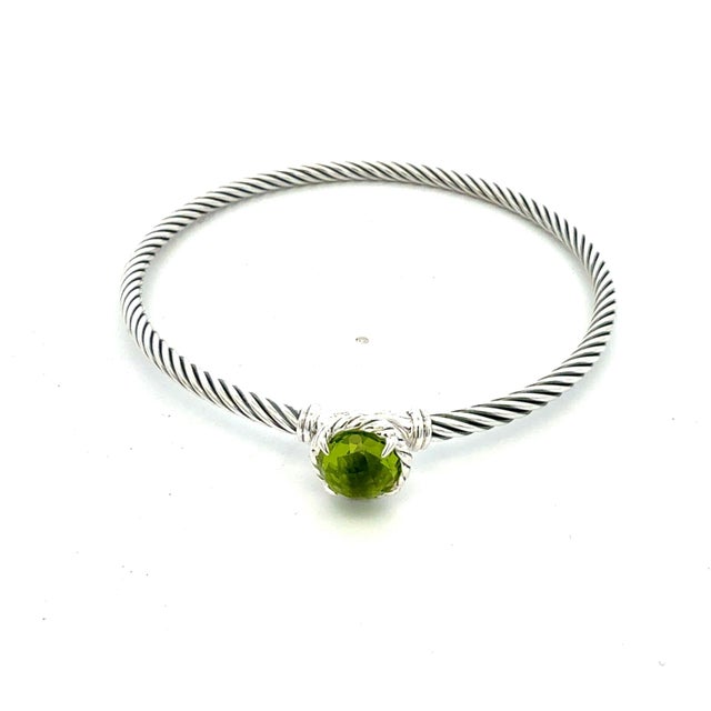1990s 1990s David Yurman Peridot Cuff Bangle 7.5" Sterling Silver 3mm Estate For Sale - Image 5 of 8