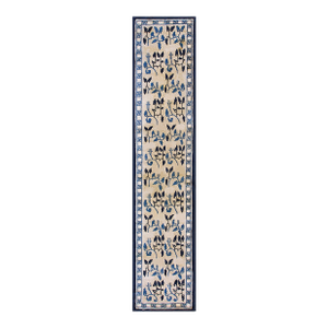 1930s Ivory Floral Antique Chinese Peking Runner Carpet 2' 8"x 11' 6" Handknotted Wool Rug
