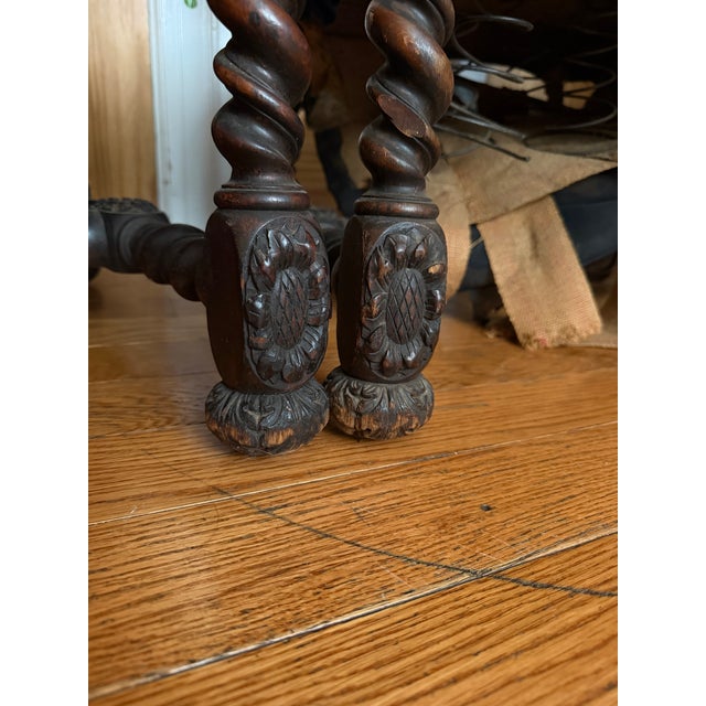 Mid 20th Century Pair of Jacobean Revival Carved Wood Barley Twist Velvet Armchairs For Sale - Image 4 of 12