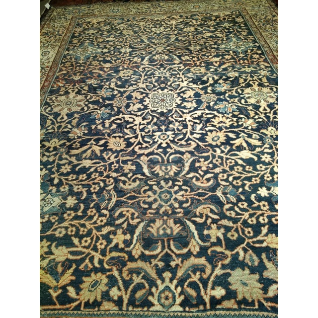 Late 19th Century 19th Century Persian Ziegler Mahal Sultanabad, Handwoven All-Over Pattern, Navy & Ivory, 9’ X 12’ For Sale - Image 5 of 12