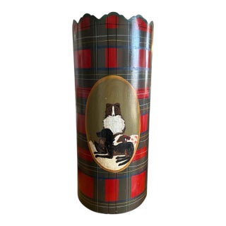 Vintage Tole Red Plaid Umbrella Stand For Sale