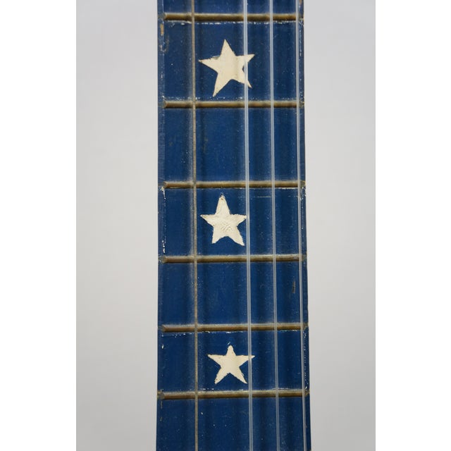Red Vintage Folk Art Painted American Flag 3/4 Acoustic Guitar Usa For Sale - Image 8 of 16