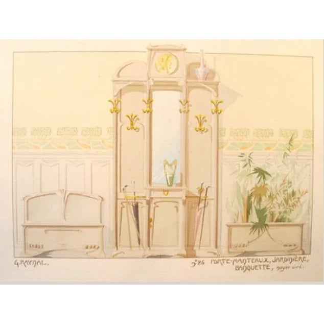 A circa 1900 French decorator sheet - interior/coatrack. Size: 13.25 x 18 Artist: G. Raynal About The Poster: From the "Le...